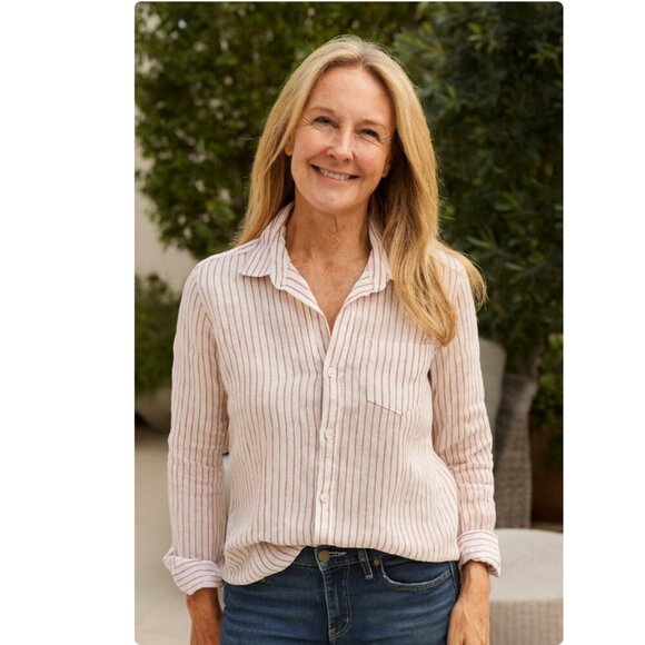 Frank and Eileen Barry Linen Stripe Button Down - Picture 1 of 10